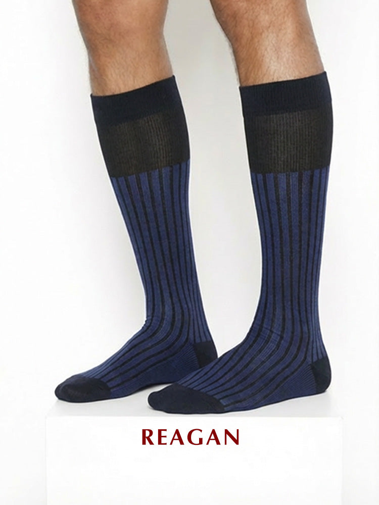 G215 Chaussettes habillées mi-mollet en coton mercerisé rayé pour hommes