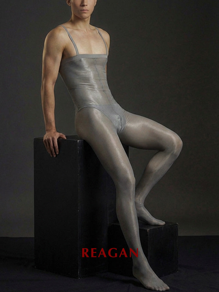 YM717メンズ12デニールハイウエストパンティストッキング、ショルダーストラップシェイプウェア、ミラーフィニッシュレギンス