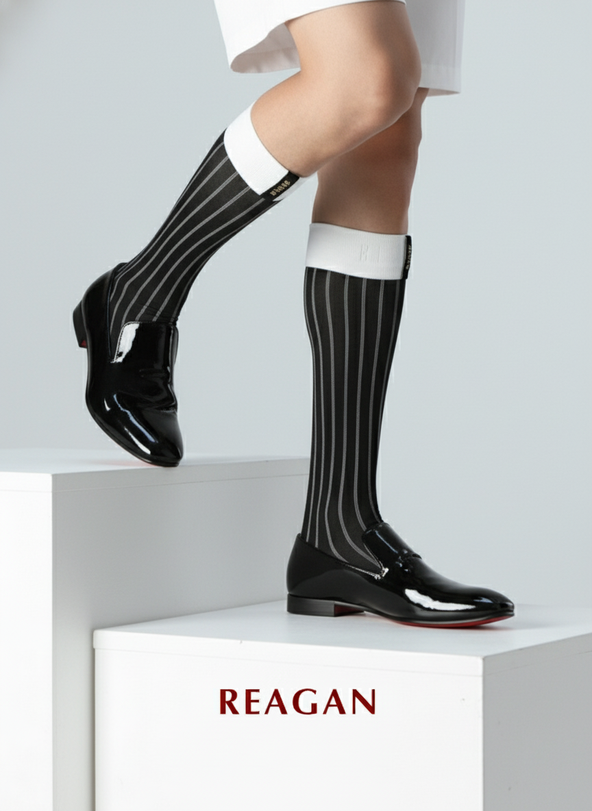 GT341 Chaussettes habillées pour homme mi-mollet à double rayure avec revers extensible