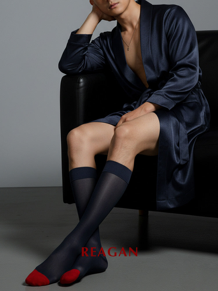 B302 Chaussettes habillées transparentes pour hommes, chaussettes de mariage rouges à bout uni pour le marié