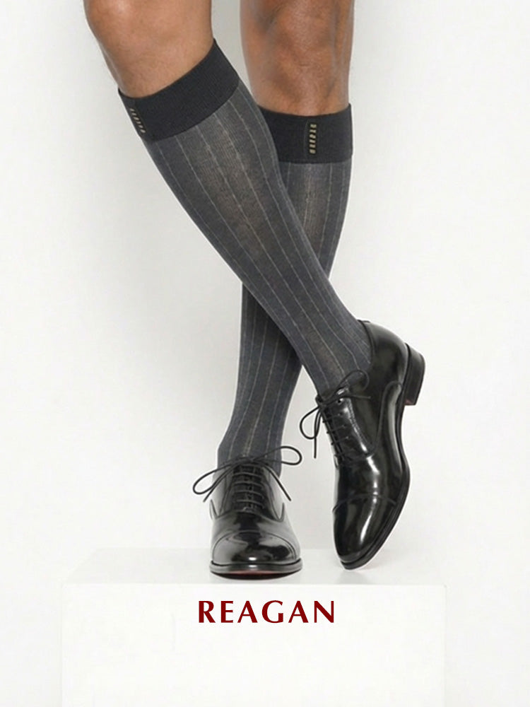 GT323 Chaussettes habillées mi-mollet homme à rayures épineuses | Chaussettes de ville avec revers extensible