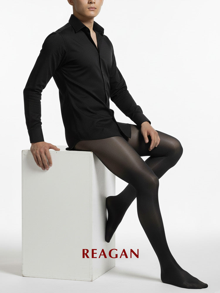 YM701 メンズ 10デニール ブラック 光沢 ソリッドタイツ - ジェントルマンのためのパンティストッキング