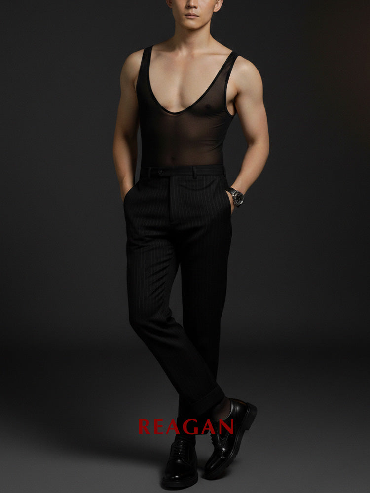 UB919 Body en Soie Glacée Transparente pour Homme - Débardeur Transparent Sexy à Texture Classique