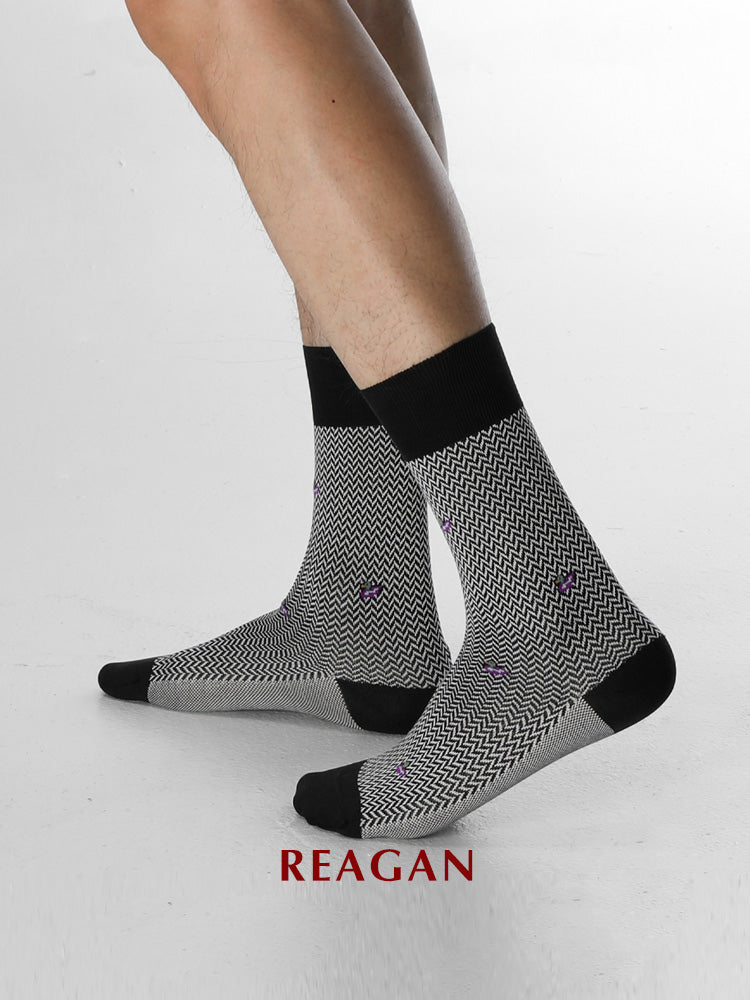 Chaussettes mi-mollet G226 en coton mercerisé brodé, chaussettes habillées pour tenue de gentleman