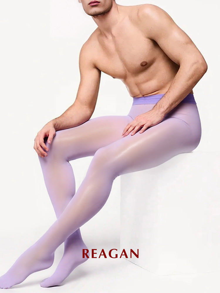 YM707 メンズ 8デニール 黒 グロッシー ソリッドタイツ - 立体マチ付き