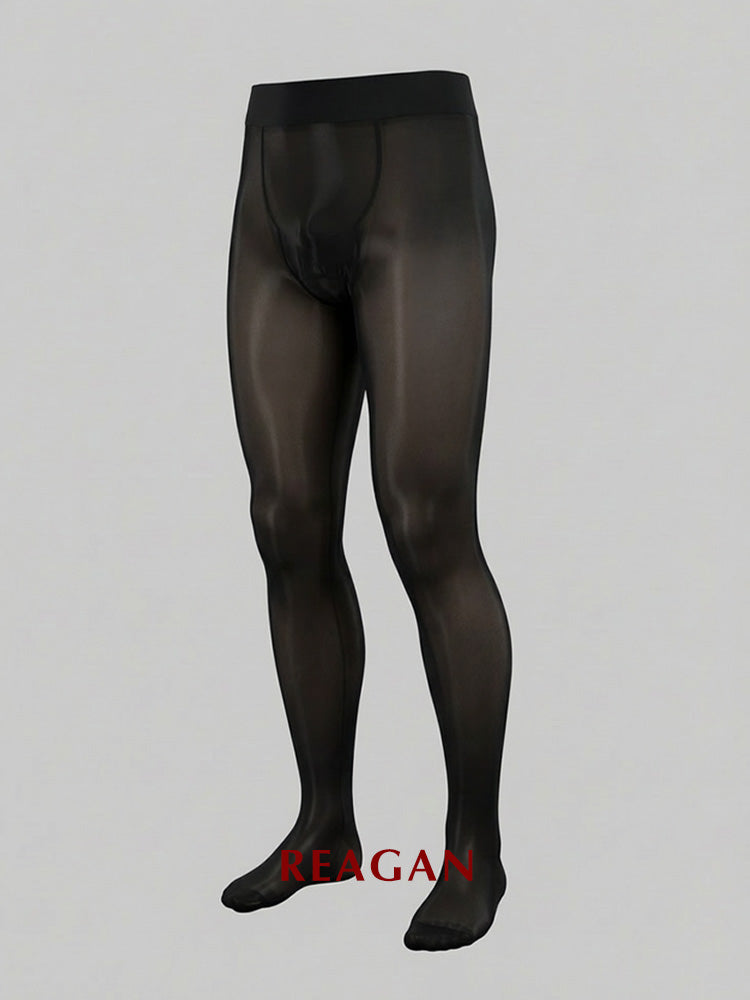 Collant homme mercerisé YM711, Legging entrejambe ouvert, Bas effet miroir