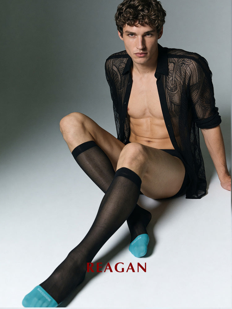 B303 Men's Formal Dress Socks - Business Solid Mid-Calf Socks with Blue Toe
