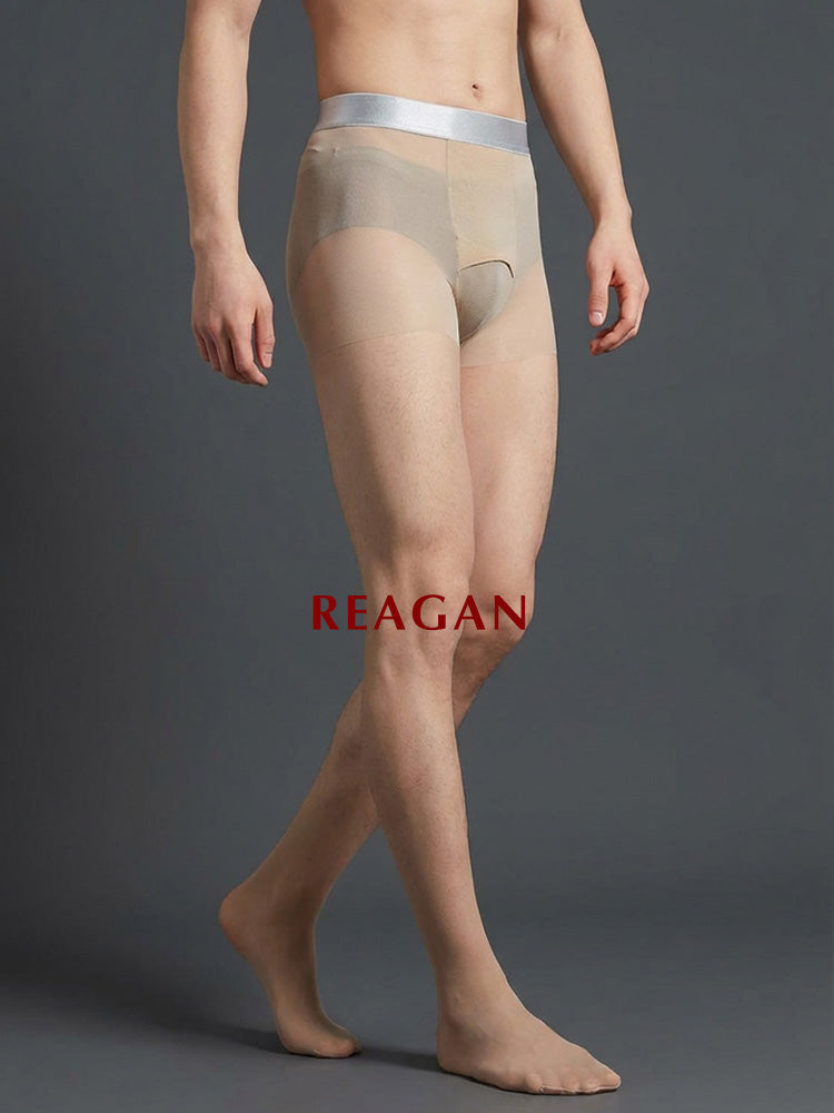 YM713 Men's 10D Sheer Pantyhose Open Fly Formal Base Silky Stockings