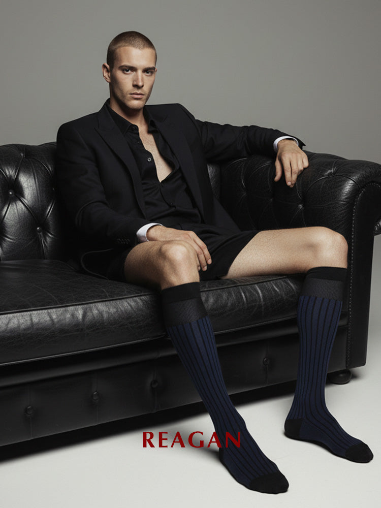 G215 Chaussettes habillées mi-mollet en coton mercerisé rayé pour hommes