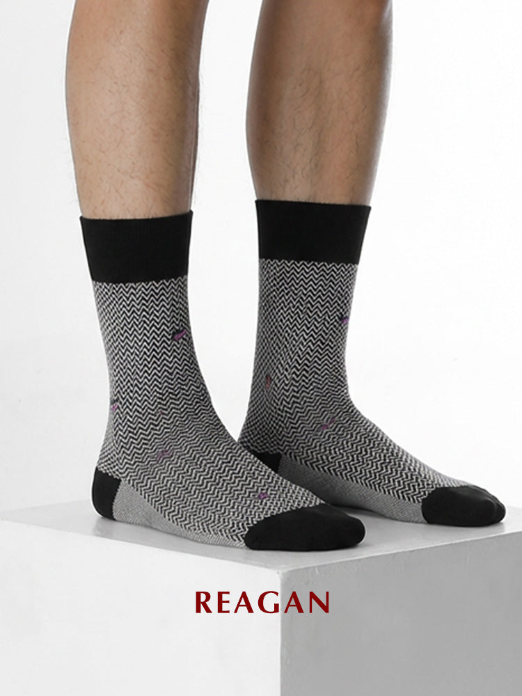 Chaussettes mi-mollet G226 en coton mercerisé brodé, chaussettes habillées pour tenue de gentleman