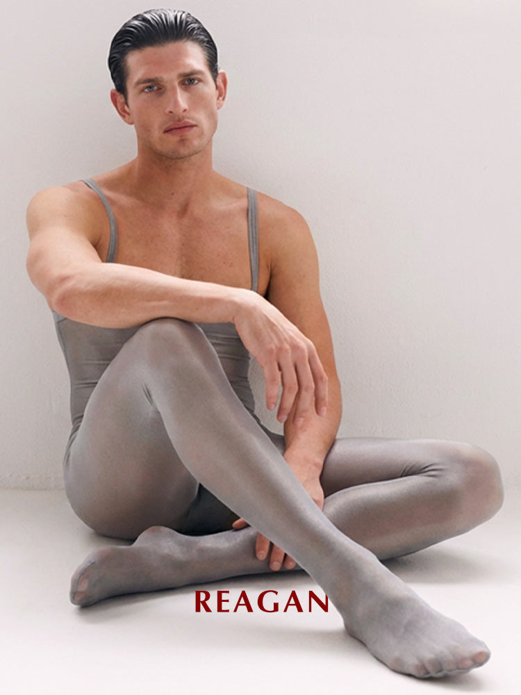 Collants taille haute homme YM717 12 deniers, gaine sculptante à bretelles, leggings effet miroir