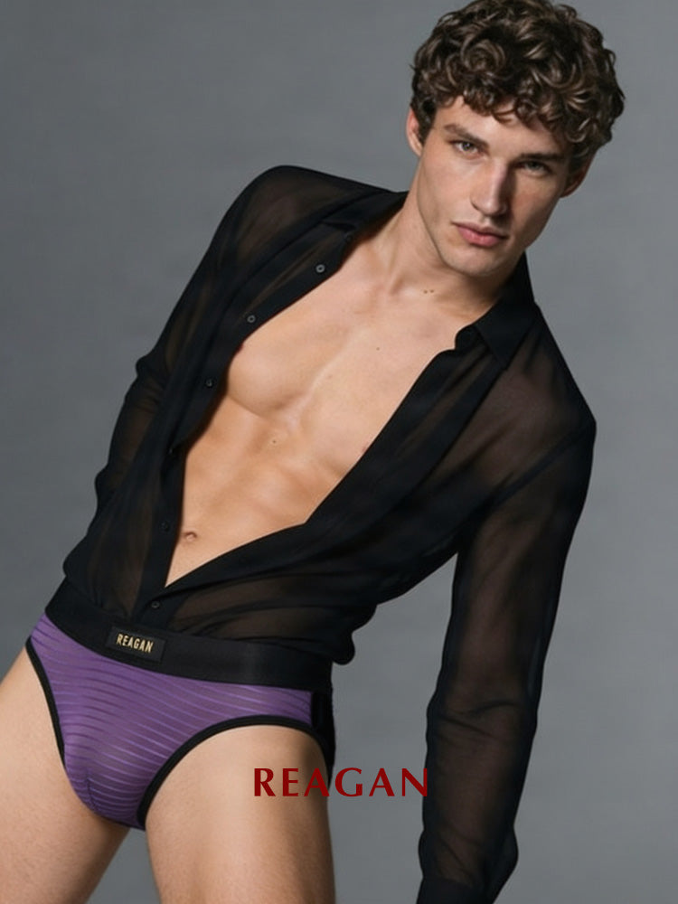 UB911 Men's Classic Briefs, Sexy Deconstructed Patchwork Design, Skin-Friendly Nude Sheer Mesh Underwear (副本)