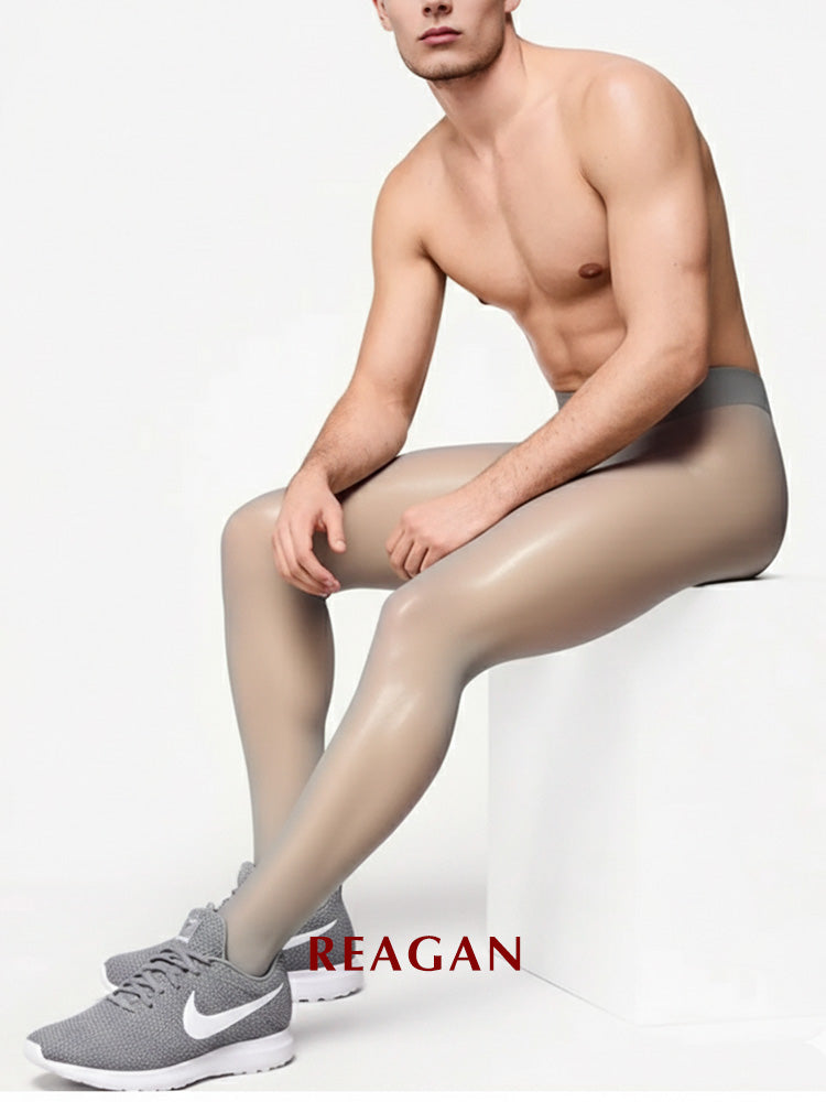 Collant homme YM707 8 deniers noir brillant uni - Entrejambe en 3D