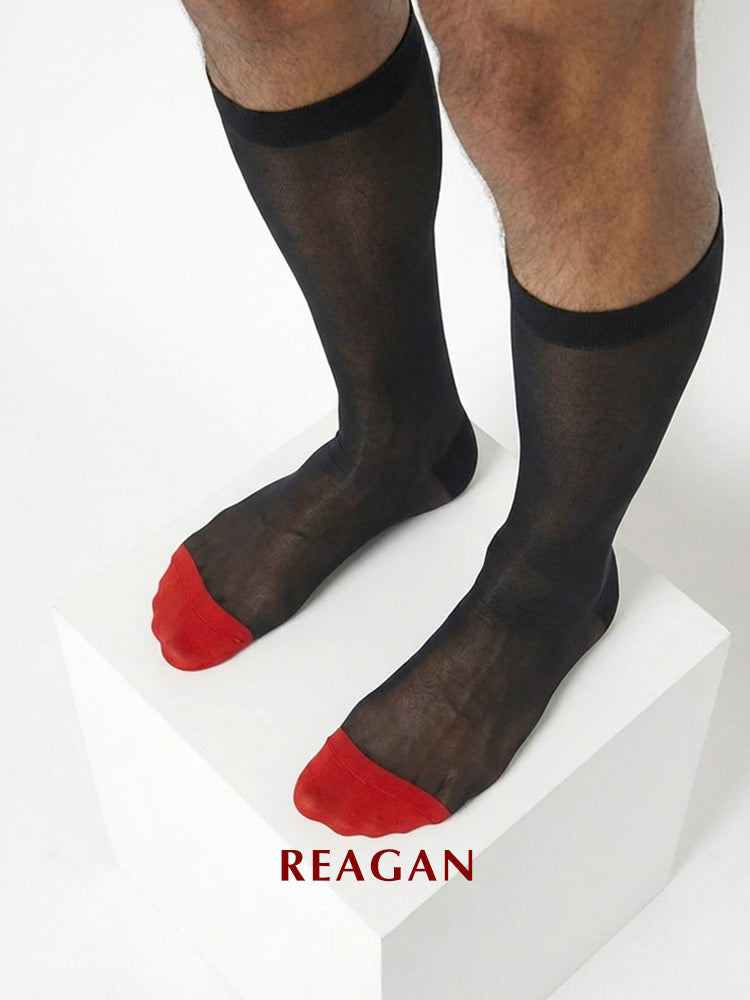 B302 メンズ ビジネス シアー ソックス、新郎 ウェディング レッド トゥ ドレス ソックス