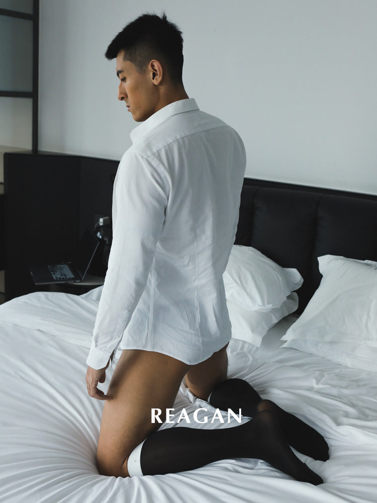 MT301BW Chaussettes habillées mi-mollet pour hommes | Finition miroir avec revers extensible et logo en silicone