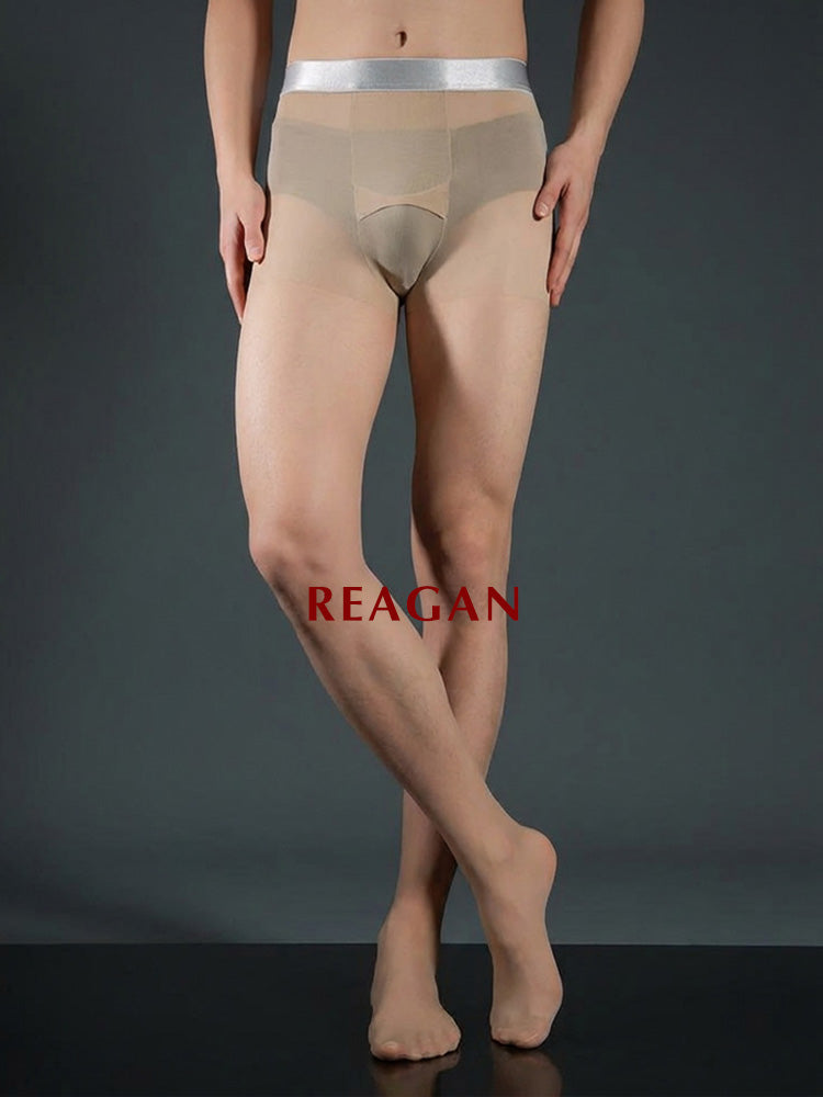 YM713 Men's 10D Sheer Pantyhose Open Fly Formal Base Silky Stockings