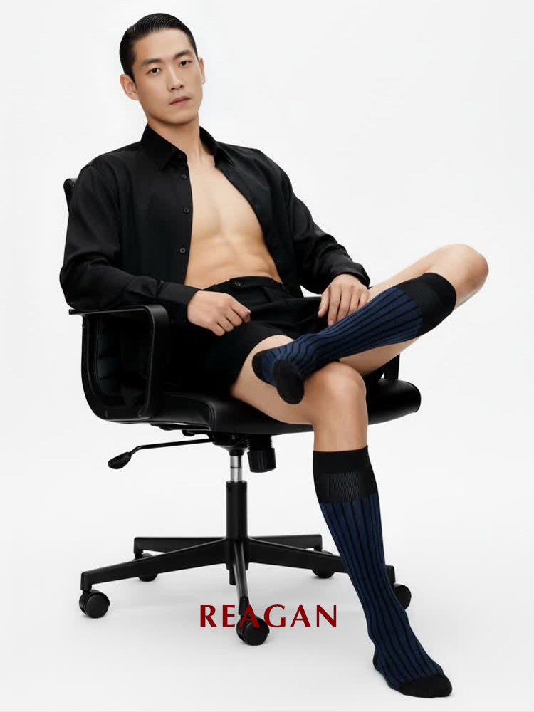 G215 Chaussettes habillées mi-mollet en coton mercerisé rayé pour hommes