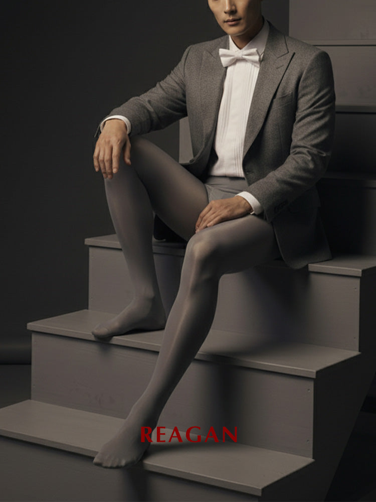 Collant homme mercerisé YM711, Legging entrejambe ouvert, Bas effet miroir