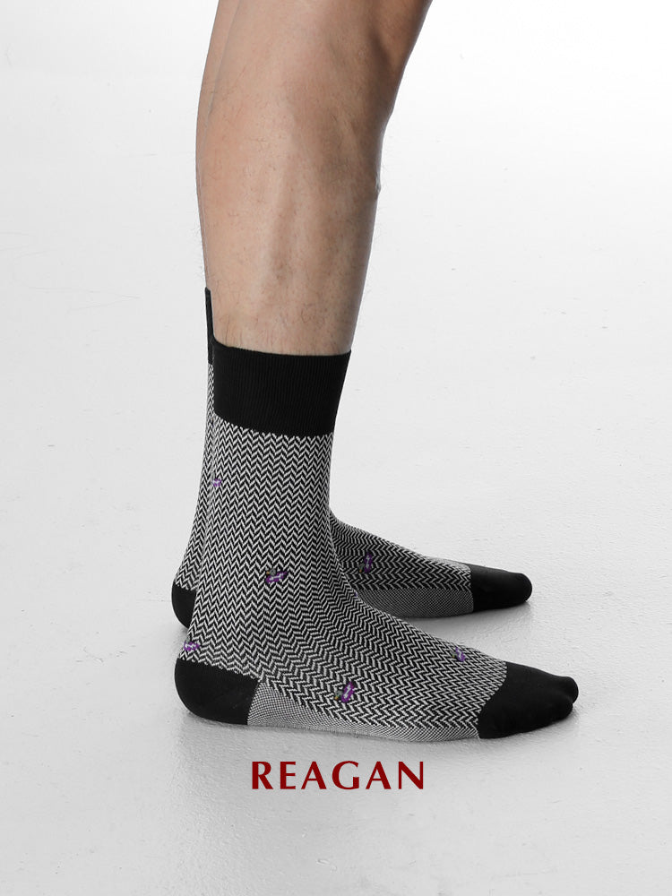 Chaussettes mi-mollet G226 en coton mercerisé brodé, chaussettes habillées pour tenue de gentleman