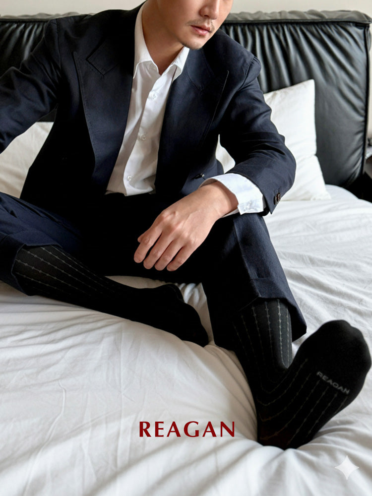 GT323 Chaussettes habillées mi-mollet homme à rayures épineuses | Chaussettes de ville avec revers extensible