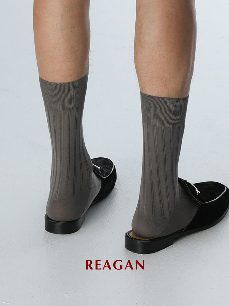 G222 Chaussettes habillées pour homme en coton mercerisé, chaussettes mi-mollet formelles rayées