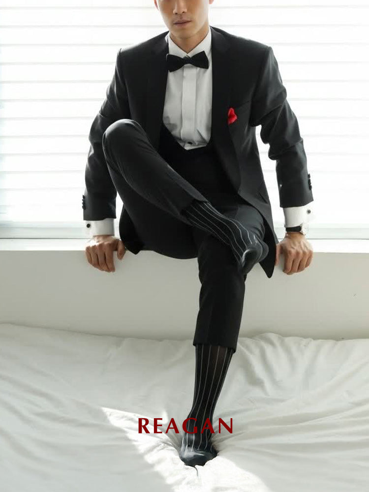 GT321 Chaussettes habillées mi-mollet à rayures simples pour hommes | Chaussettes habillées pour affaires avec revers extensible