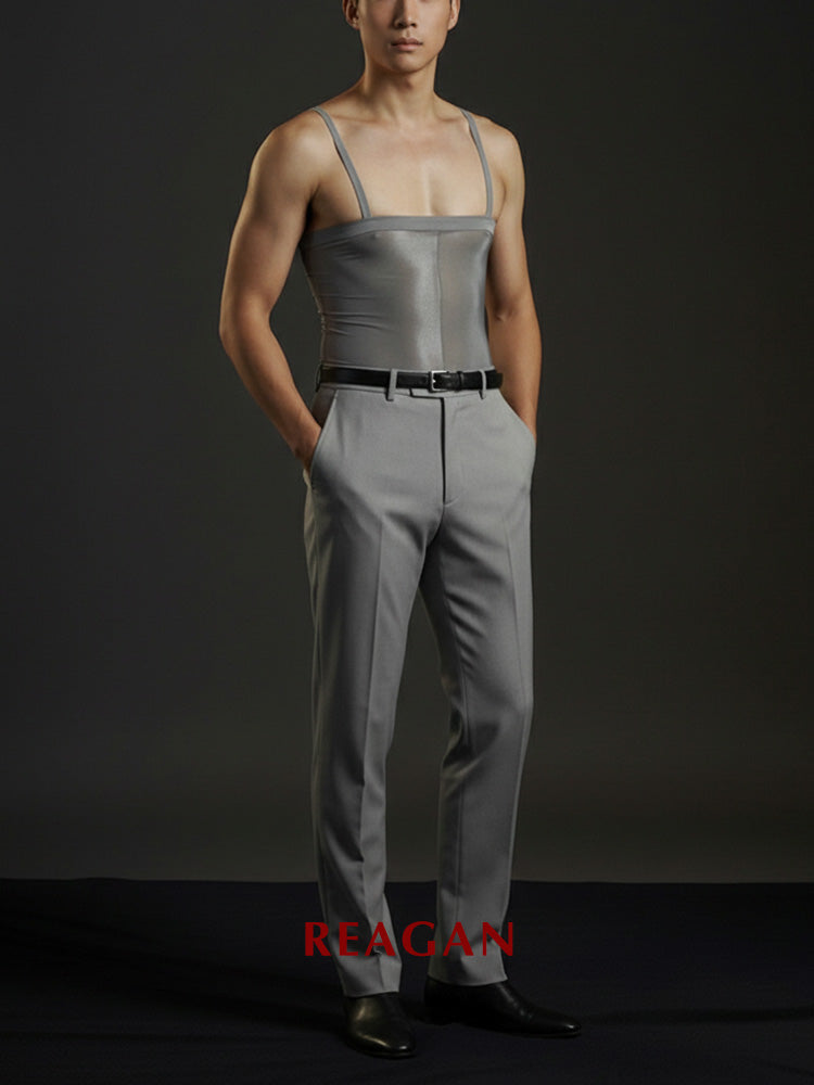 YM717メンズ12デニールハイウエストパンティストッキング、ショルダーストラップシェイプウェア、ミラーフィニッシュレギンス