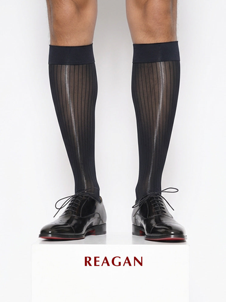 M316 Chaussettes rayées ultra-fines 10 deniers pour homme, finition miroir (matière très élastique, sans logo)