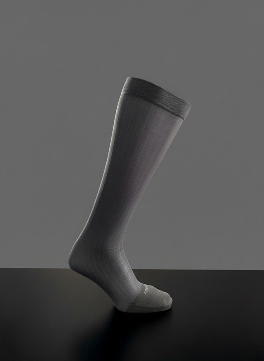 B311B Men's Purple Toe Business Socks, Wide Striped Mid-Calf Sheer Socks