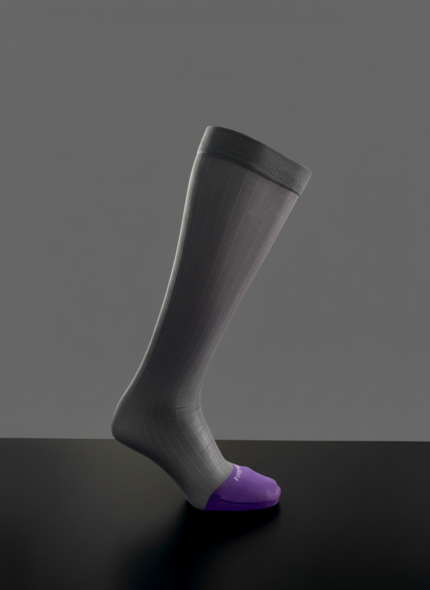 B311BZ Chaussettes habillées pour homme à bout violet, mi-mollet rayées larges