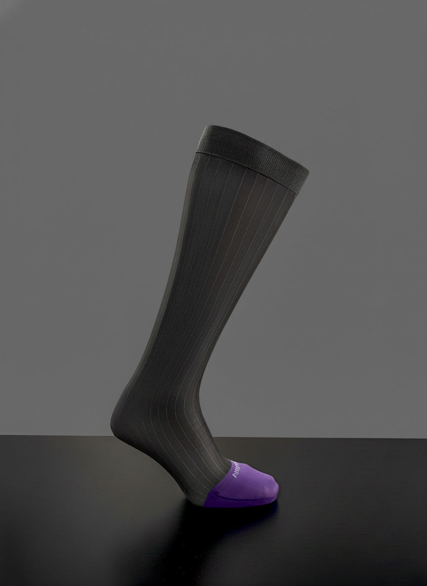 B311BZ Chaussettes habillées pour homme à bout violet, mi-mollet rayées larges