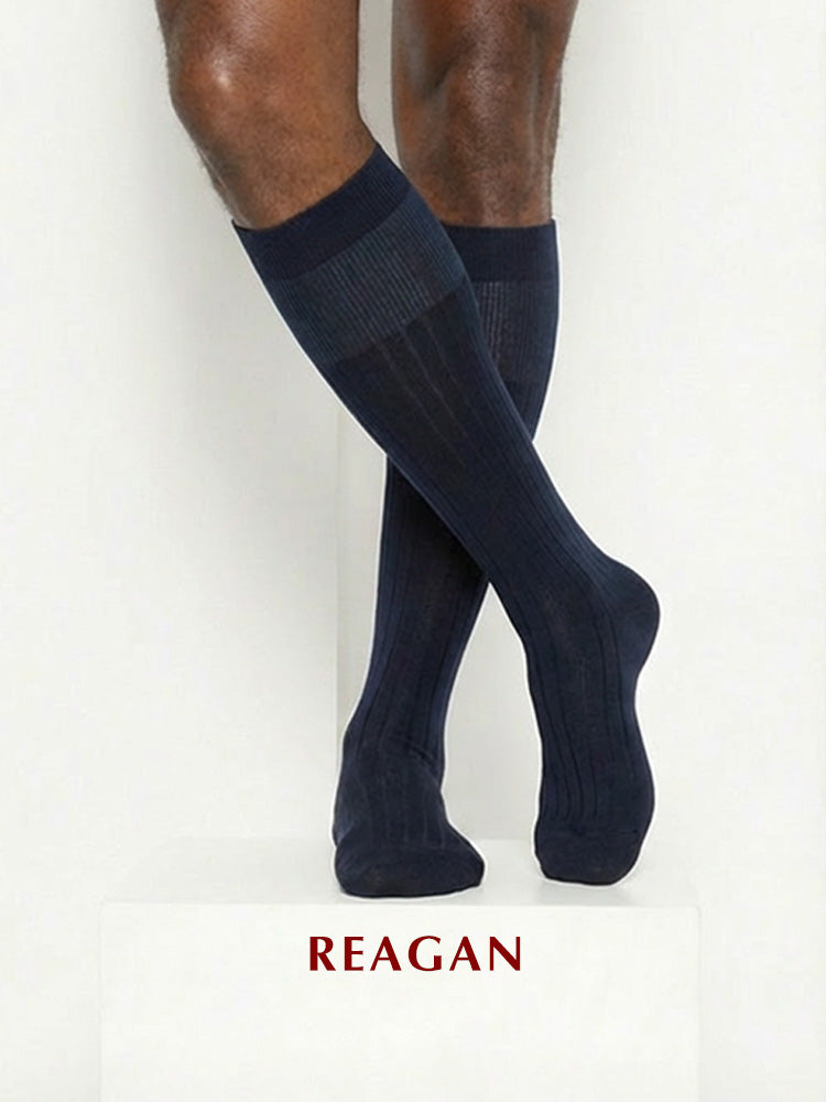 G219 Chaussettes d'affaires mercerisées en coton pour hommes, chaussettes formelles rayées à mi-mollet