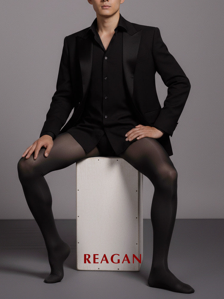 YM701 メンズ 10デニール ブラック 光沢 ソリッドタイツ - ジェントルマンのためのパンティストッキング