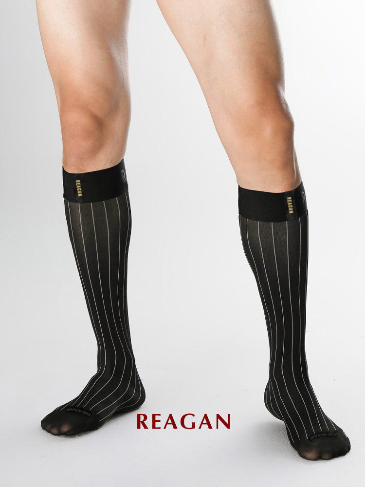 GT321 Chaussettes habillées mi-mollet à rayures simples pour hommes | Chaussettes habillées pour affaires avec revers extensible