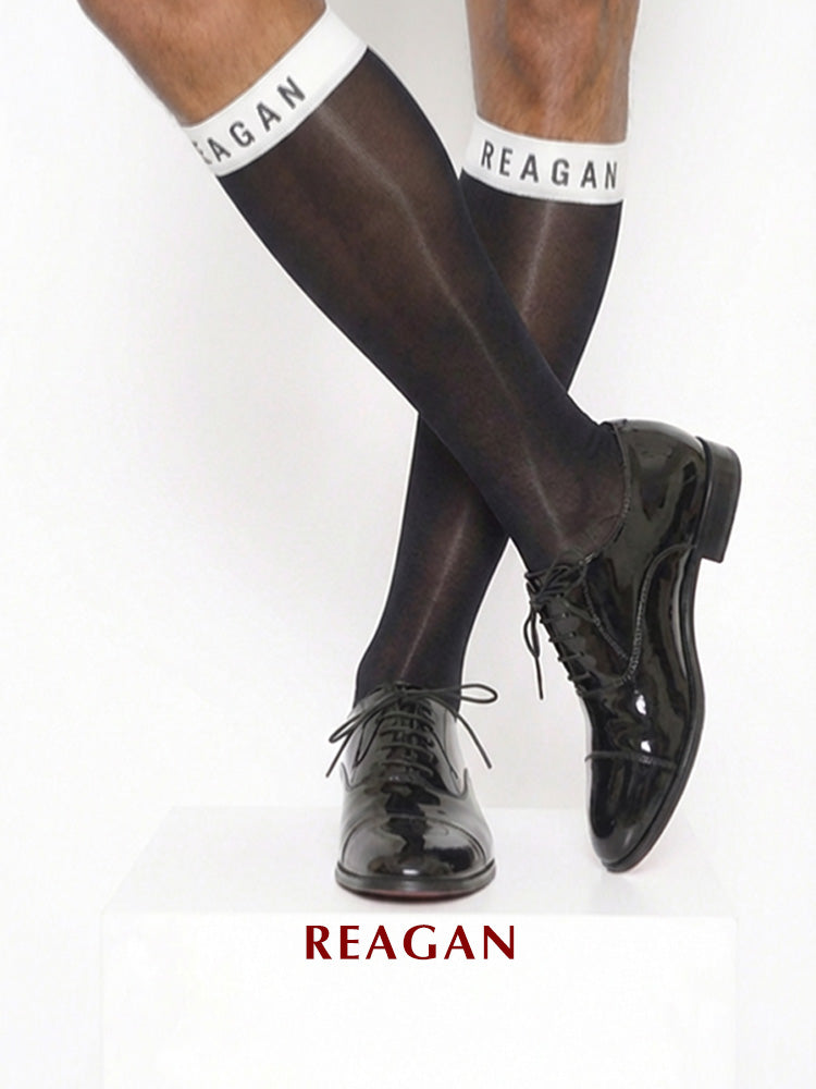 MT301BW Chaussettes habillées mi-mollet pour hommes | Finition miroir avec revers extensible et logo en silicone