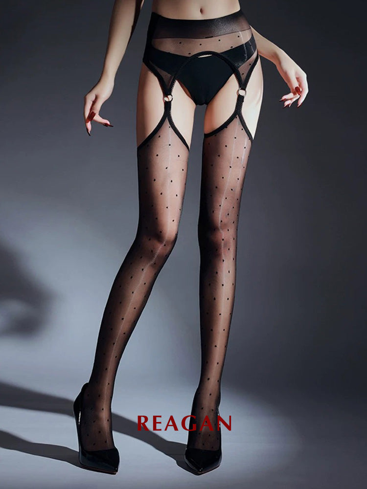 YW0643 Pure Desire Aurora Pantyhose - Distressed Fishnet Suspender Footed Tights