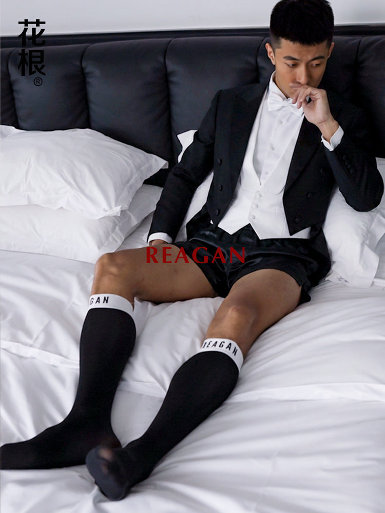 MT301BW Chaussettes habillées mi-mollet pour hommes | Finition miroir avec revers extensible et logo en silicone