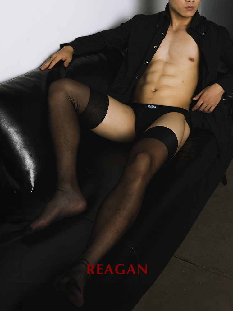 L411 レトロな伸縮性のない太もも丈ストッキング - セクシーなシアーソックス