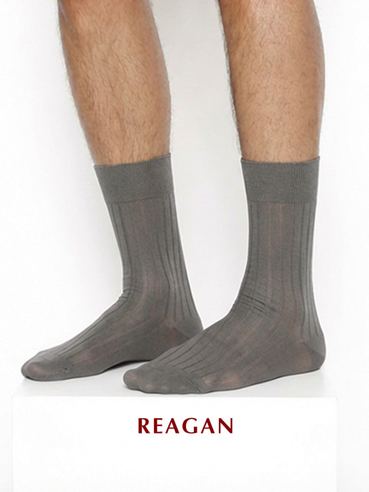 G222 Chaussettes habillées pour homme en coton mercerisé, chaussettes mi-mollet formelles rayées