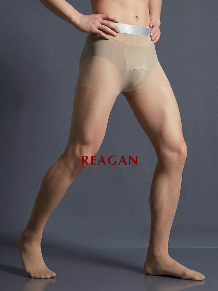 YM713 Men's 10D Sheer Pantyhose Open Fly Formal Base Silky Stockings