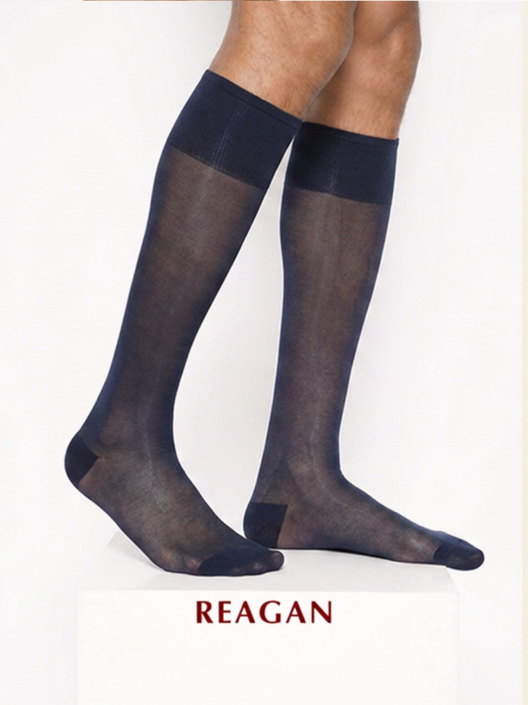 G216 Men's Mulberry Silk Business Solid Mid-Calf Dress Socks