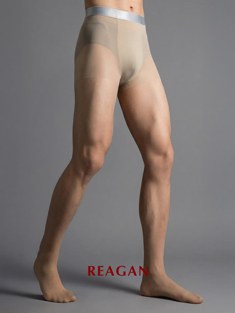 YM723 Men's 10D Sheer Pantyhose 3D Pouch Formal Base Silky Stockings