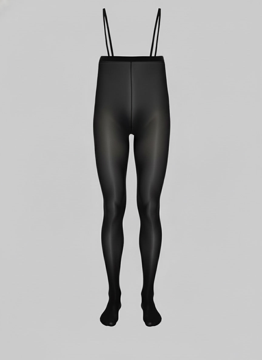 Collants taille haute homme YM717 12 deniers, gaine sculptante à bretelles, leggings effet miroir