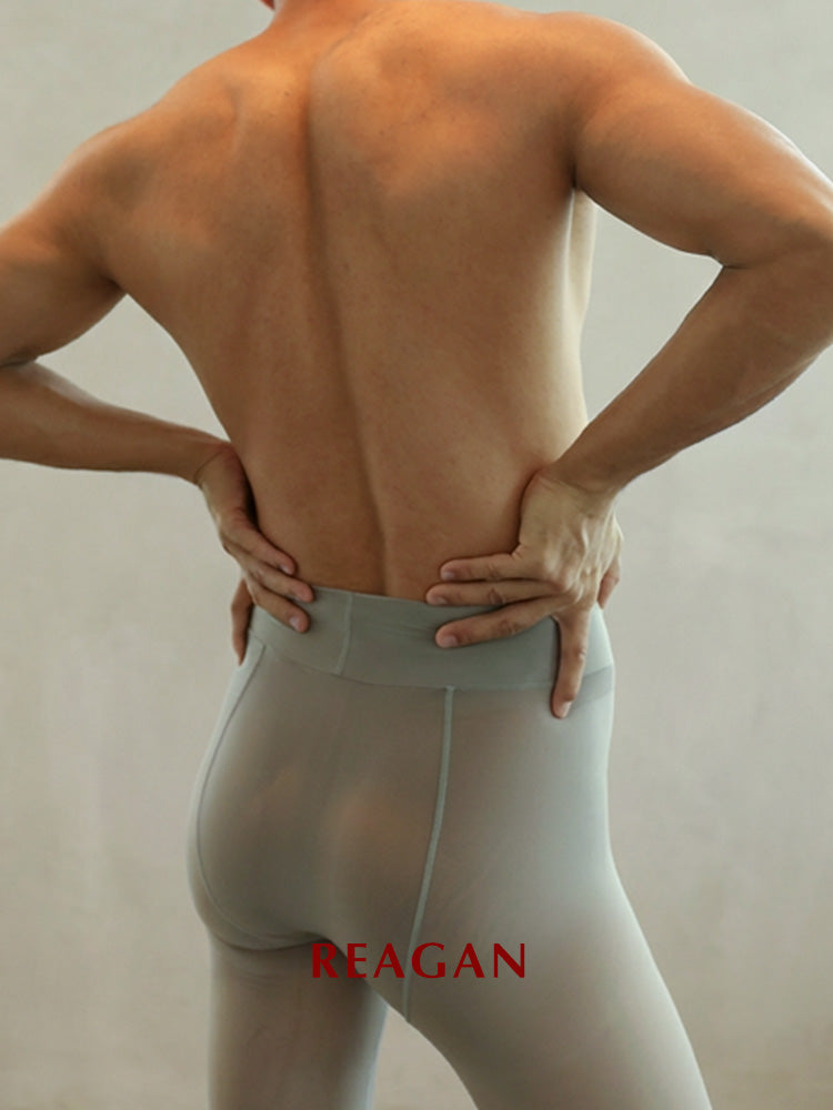 Collant homme mercerisé YM711, Legging entrejambe ouvert, Bas effet miroir