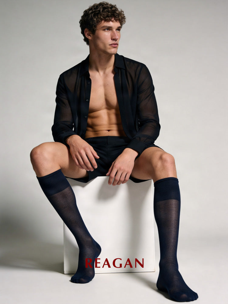 G216 Men's Mulberry Silk Business Solid Mid-Calf Dress Socks