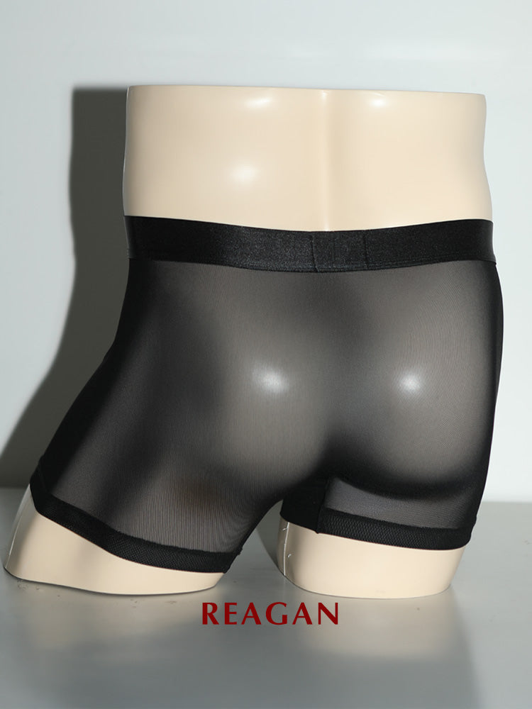 UB921 Men's Classic Boxer Briefs, Sexy Deconstructed Patchwork Design, Skin-Friendly Nude Sheer Mesh Underwear