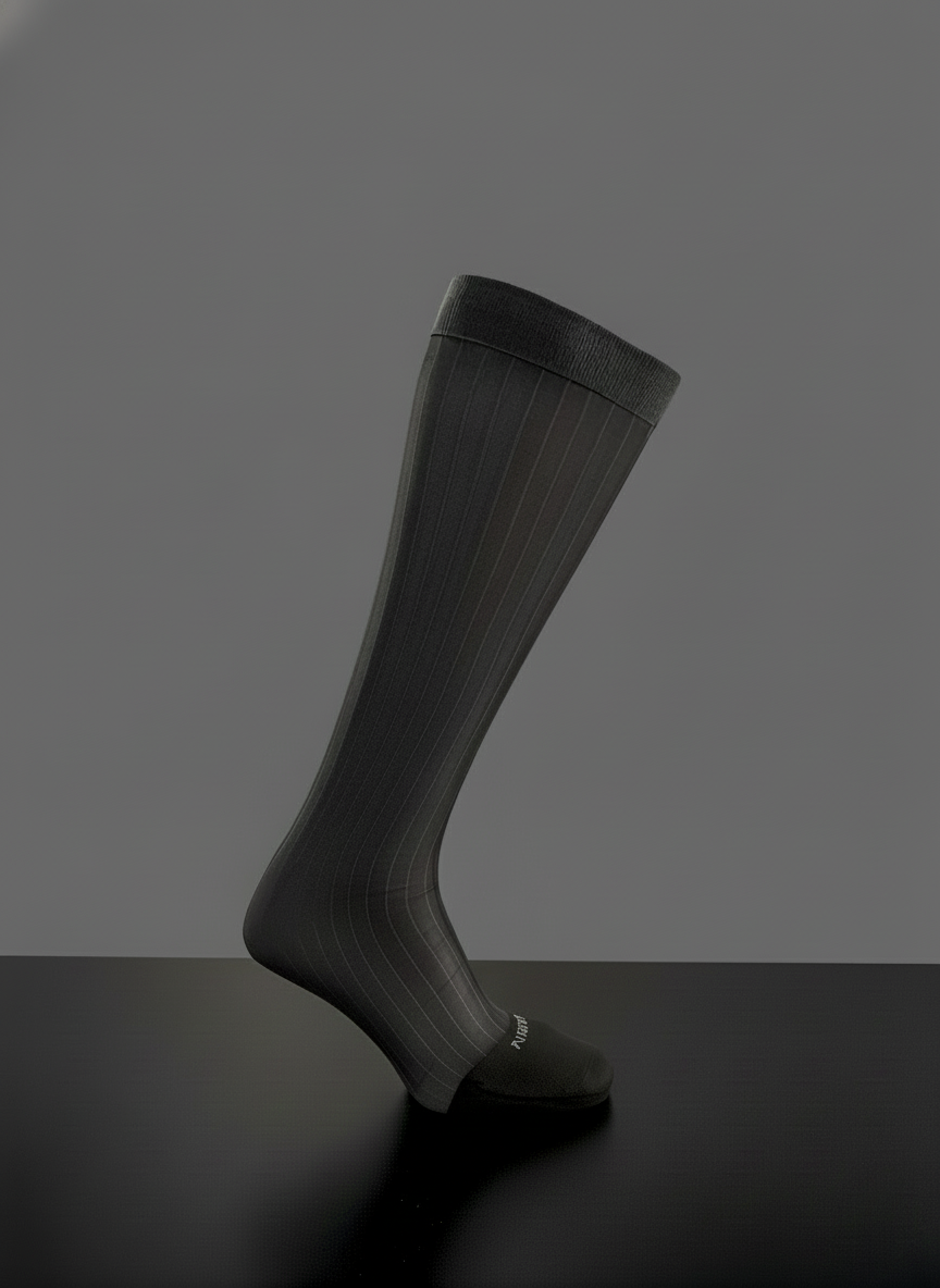 B311B Men's Purple Toe Business Socks, Wide Striped Mid-Calf Sheer Socks
