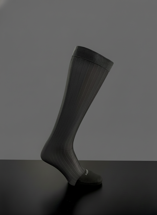B311B Men's Purple Toe Business Socks, Wide Striped Mid-Calf Sheer Socks