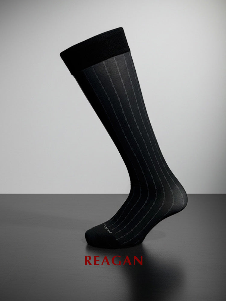 GT323 Chaussettes habillées mi-mollet homme à rayures épineuses | Chaussettes de ville avec revers extensible