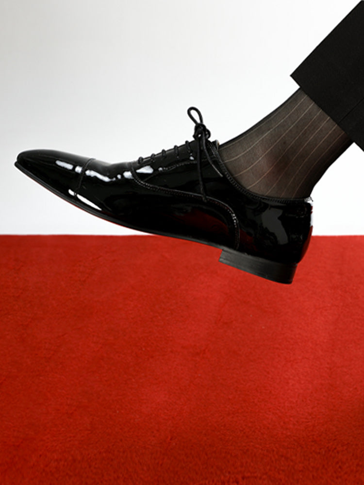 B311BZ Chaussettes habillées pour homme à bout violet, mi-mollet rayées larges